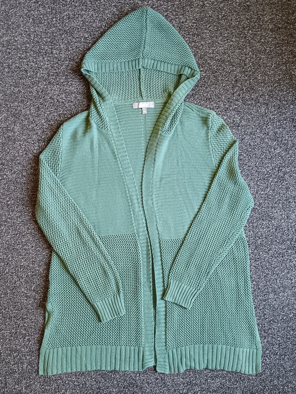 Marled 1X Light Green Hooded Knit Open Front Cardigan Sweater, Womens Plus Size